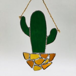Cactus vitrail Tiffany verre et seaglass suspension